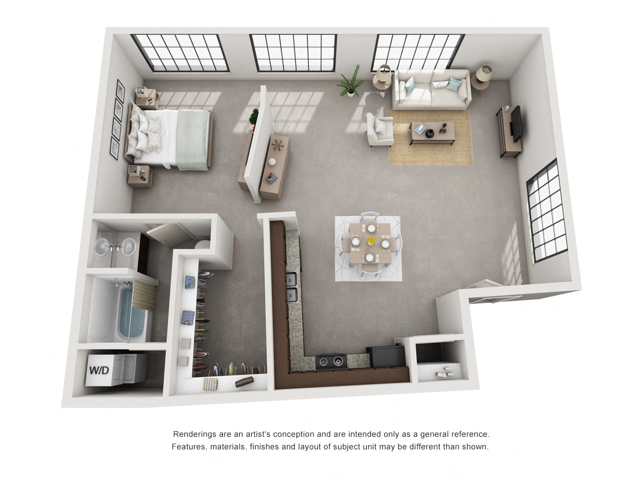 Floor plan for 1 bed, 1 bath, 952 sqft